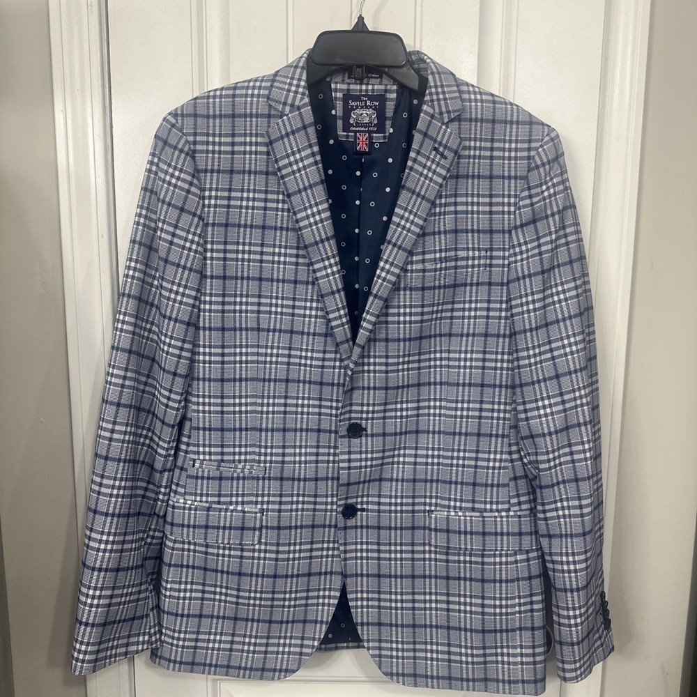 Saville Row Men'smens Blue Plaid 2 Button Blazer Sport Coat 40 Long NWOT
